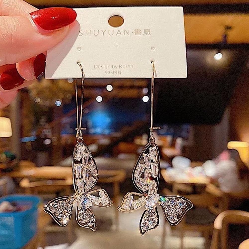 Butterfly Gold Plated Crystal Dangle Earrings